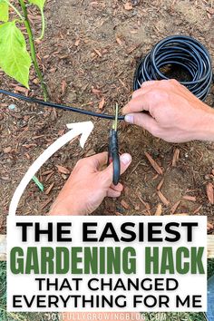 a person holding a garden hose with the words, the easier gardening hack that changed everything for me