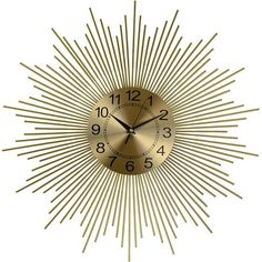 a gold clock with the numbers twelve o'clock on it and sunbursts