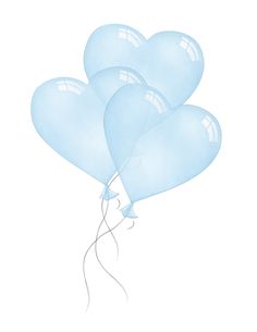 five light blue balloons in the shape of hearts