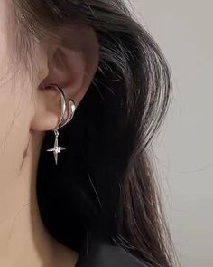 Search ID "LA14621" on lolitain.com💌 
Include: Ear Clip*1✨
Style Types: Punk Style
Materials: Copper
Feature: Electroplated copper silver liquid metal texture earrings, can be used without piercing, handsome punk style. Star Earrings Aesthetic, Earring Y2k, Goth Egirl, Goth Harajuku, Y2k Earrings, Egirl Aesthetic, Star Earring, Aesthetic Accessories, Earring Fashion