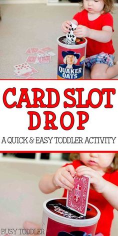 Card Slot Drop: a quick and easy toddler activity; toddlers will love this fun indoor activity; fine motor skills activity for toddlers Fine Motor Skills Activity, Motor Skills Activity, Fine Motor Skills Activities