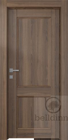 a wooden door with metal handles on an isolated white background