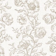 an old fashioned wallpaper with flowers and leaves on white fabric, as well as the background