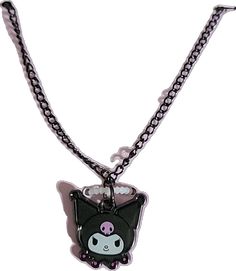 Kawaii Metal Jewelry, Kawaii Black Jewelry Gift, Cute Handmade Black Necklaces, Cute Handmade Black Necklace, Cute Black Dangle Jewelry, Kawaii Dangle Jewelry For Party, Cute Black Jewelry For Party, Cute Purple Dangle Jewelry, Kuromi Necklace