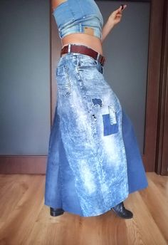 Boho Denim Skirt Patched High Waist Jeans Skirt Vintage Street Fashion Upcycled Distressed Denim Reworked Jeans Skirt Gift for Her - Etsy Reworked Denim Skirt For Summer, Casual Reworked Denim Skirt, Reworked Blue Denim Skirt, Summer Denim Reworked Skirt, Blue Reworked Denim Skirt, Casual Denim Skirt Upcycled, Denim Blue Patchwork Skirt From Recycled Denim, Patchwork Denim Skirt In Recycled Denim Blue, Upcycled Cotton Denim Skirt