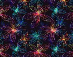 an abstract background with many colorful flowers on the dark ground, all in different colors