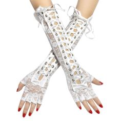 Material: LaceColor: Black, WhiteLength: 39*10cmWeight: 60g Goth Gloves, Steampunk Gloves, Gothic Mode, Lace Fingerless Gloves, Mesh Gloves, Gothic Chic, Goth Accessories, Flapper Costume, Warmest Winter Gloves