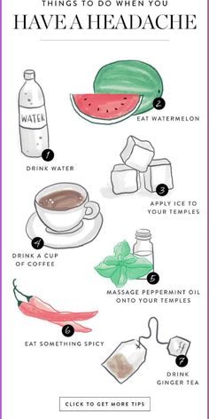 Don't suffer in silence. Try these road-tested and unexpected headache remedies to stop your headache dead in its tracks. Bad Headache, Watermelon Drink, Natural Healing Remedies, Diy Remedies, Natural Pain Relief, Natural Therapy, Natural Home Remedies, Wellness Tips