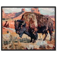 an oil painting of a bison in the desert