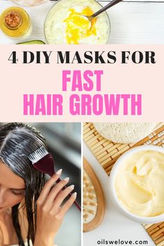 Use avocado, coconut oil, essential oils and some other ingredients you already have in your kitchen to make DIY hair masks for fast hair growth #hair #hairmask #hairgrowth Home Hair Mask For Growth, Hair Mask Recipes For Growth, Hair Growing Mask Diy, Thickening Hair Mask, Mayonaise Hair Mask Recipe, Home Made Hair Masks For Hair Growth, Hair Strengthening And Growth Mask, Diy Hair Mask For Moisture, Thickening Hair Mask Diy