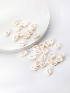 several pieces of pasta sitting on top of a white plate