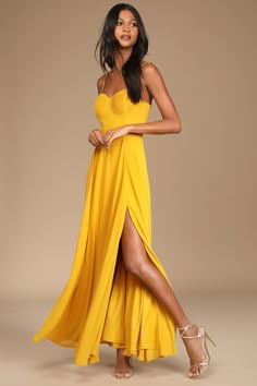 Pleated Bustier, Fancy Black Dress, Full Maxi Skirt, Yellow Maxi Dress, Yellow Bridesmaid Dresses, Yellow Bridesmaids, Yellow Maxi, Formal Dresses Gowns, Backless Maxi Dresses