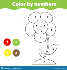 flower color by numbers for children and adults to learn how to draw the number flowers