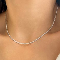 Silver Rope Chain Necklace. This Trendy silver necklace is ideal for a Stackable necklace style. A  Layered necklace you will love to wear as a Minimalist necklace  925 Sterling Silver, 24K Yellow Gold finish. Handmade in Greece.   It is the perfect gift for your girlfriend, sister, bridesmaids, or even yourself!   >>Chain SIZE Available options in length of   16, 18, 20 inches  (40, 45, 48-50 cm)     >>IS IT A GIFT? This minimalist necklace comes in a beautiful artiby gift box. If you wish to s Trendy Silver Charm Necklaces With Delicate Chain, Silver Charm Choker Necklace, Everyday Silver Charm Choker Necklace, Everyday Silver Choker Charm Necklace, Simple Silver Cable Chain Jewelry, Simple Silver Jewelry With Cable Chain, Dainty Silver Chain Choker Necklace, Delicate Adjustable Silver Chain Necklace, Simple Silver Delicate Chain Necklace