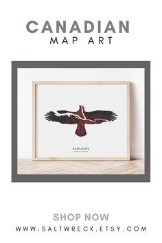 the canadian map art is displayed on a shelf with text that reads, shop now