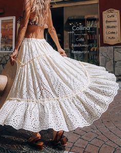 Anna: Cotton Hollowed-out Maxi Skirt – A Lark And A Lady Long Skirts Summer, Holiday Skirt, Long Skirt Summer, Skirts Summer, White Lace Skirt, Holiday Skirts, Maxi Lace Skirt, Long Skirts, Skirt Women