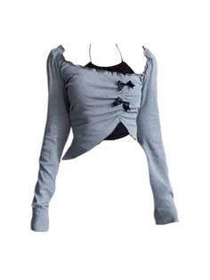 Y2k Fashion Shirts & Tops, Cheap Kpop Long Sleeve Tops, Long Sleeve Crop Top Y2k, Cropped Y2k Tops For Alternative Fashion, Y2k Fitted Crop Top T-shirt, Long Puffer Coat, Flared Sleeves Top, Halter Tops, Chic Shirts