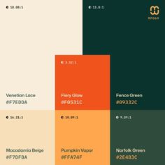 the color scheme for an orange, yellow and green palette is shown in three different colors