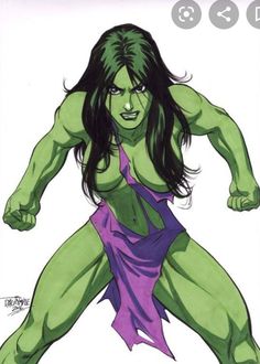 a drawing of the incredible hulk in purple and green colors, with her arms stretched out