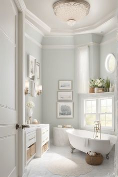 a white bath tub sitting next to a window