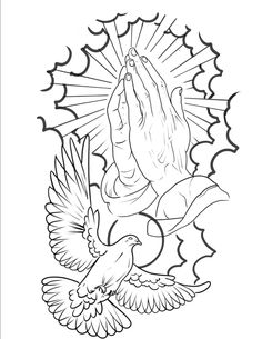 a tattoo design with hands and two doves