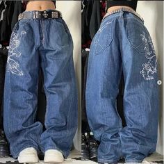 SIRI Street Fashion Loose Solid Color Women Jeans Y2K Harajuku Gothic Stitching Casual Retro High Over Size Jeans, Y2k Baggy Jeans, Hip Style, Loose Fabric, Pants Fit, Jeans Y2k, Autumn 2024, Printed Jeans, Wide Pants