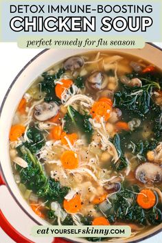 This Detox Immune-Boosting Chicken Soup is the perfect remedy for flu season filled with antioxidants that boost immunity and keep you warm all winter long! Try this soup recipe when you're feeling a little ill, I'm sure it'll make you feel better