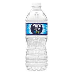 a bottle of pure life water on a white background