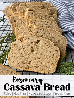 several slices of rosemary gasava bread on a cooling rack