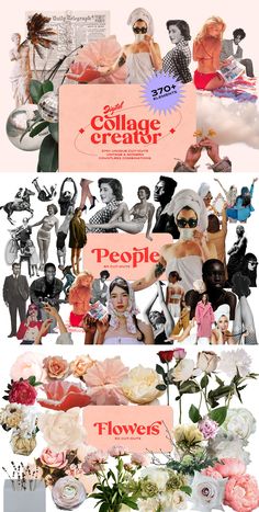 collage of people with flowers in the middle and on top of each other, including two