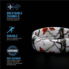 a bracelet with white and red designs is shown on a black background, along with instructions for how to use it