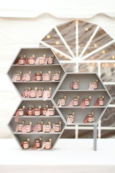 a display case filled with lots of pink items