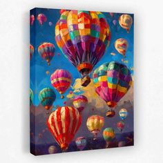 Balloon Filled Sky - Luxury Wall Art Hot Air Balloon Painting, Air Balloon Painting, Blue Atmosphere, Gothic Minimalist, Hot Air Balloons Art, Balloon Painting, Small Canvas Art, Hot Air Balloons, Balloon Art