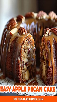 an image of a cake with pecan toppings on the top that is cut in half