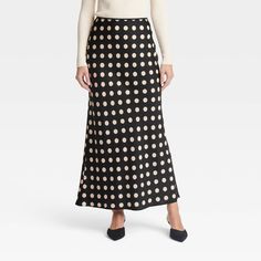 Dress up for brunches, lunches or dinners in chic style with this Maxi Slip Skirt from A New Day™. This maxi-length slip skirt is made from lightweight satin fabric for all-day comfort, while the full elastic waistband lends a secure fit. Tailored in a high-rise silhouette with a slim fit for a flattering look, you can pair this skirt with your fave tops and footwear for versatile ensembles. A New Day™: Style that goes wherever you do. Polka Dot Slip Skirt Outfit, Polka Dot Skirt Outfit Summer, Chic Polka Dot Relaxed Fit Skirt, Fitted Polka Dot Long Skirt, Chic Polka Dot Midi Skirt, Silk Polka Dot Skirt, Polka Dot Skirt Outfit, Dot Skirt Outfit, Maxi Slip Skirt