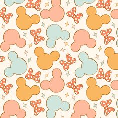 an image of mickey mouses with bows and stars on them in pastel colors