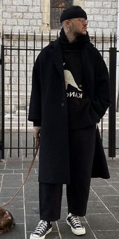 Trench Coat Sneakers Outfit Men, Men Long Coat Street Style, Pee Coat Outfits Mens, Big Coat Outfit Men, Mens Nyc Winter Outfits, Black Trench Coat Outfit Men Casual, Mens Winter Outfits 2023, All Black Club Outfit Men, Mens Overcoat Outfit Street Styles