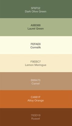 the color scheme for different shades of brown, green and yellow in an array of colors