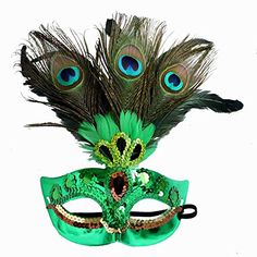 PRICES MAY VARY. BLUE GARLIC Masquerade Mask Women Women's Costume Masks Mardi Gras Mask Green Masquerade Mask, Peacock Mask, Masquerade Mask Women, Couples Masquerade Masks, Christmas Party Fashion, Green Mask, Mascaras Halloween, Venetian Masquerade Masks, Feather Mask