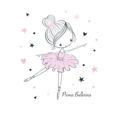 Prima Ballerina Fabric Panel - ineedfabric.com Ballerina Illustration, Girl Ballerina, Dancing Ballerina, Prima Ballerina, Doodle Illustration, Fabric Panel, Digital Print Fabric, Cute Illustration