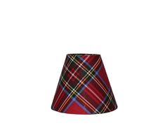 a red and black plaid lamp shade on a white background