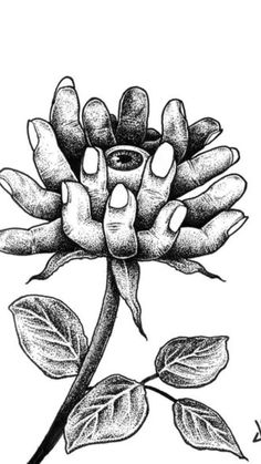 a drawing of a flower with nails on it's petals and leaves around it