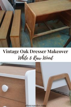 an oak dresser makeover with white and raw wood