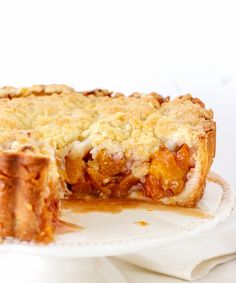 a piece of pie sitting on top of a white plate