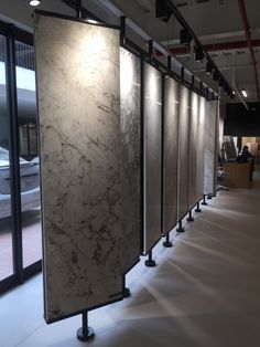 a row of marble panels in an office