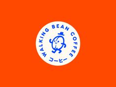 an orange background with a blue and white logo on it that says linking bean coffee