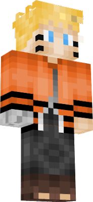 an image of a minecraft character with orange and black hair, standing in front of a white background