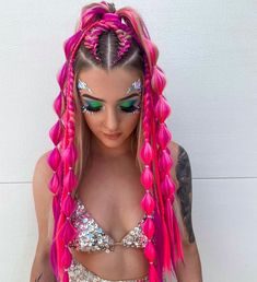 Edc Hair, Festival Hair Braids, Rave Hairstyles, Rave Braids, Festival Braids, Rave Hair, Fest Outfits, Braids With Extensions, Jewelry Artist