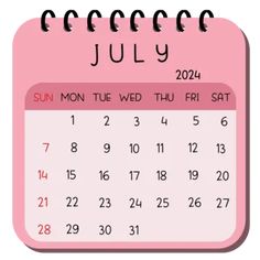 a pink calendar with the word july on it