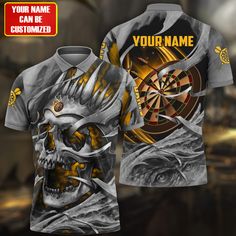 a t - shirt with a skull and darts on it